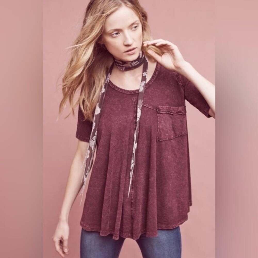 Anthropologie Eri + Ali Sz S Waterfall Swing Tee In Mineral Wash Burgundy